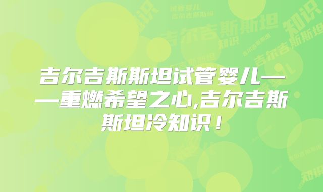 吉尔吉斯斯坦试管婴儿——重燃希望之心,吉尔吉斯斯坦冷知识！