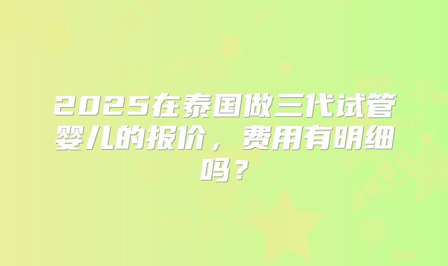 2025在泰国做三代试管婴儿的报价，费用有明细吗？