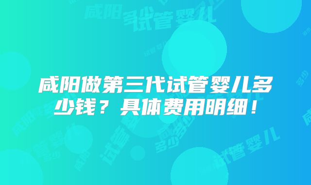 咸阳做第三代试管婴儿多少钱?具体费用明细!