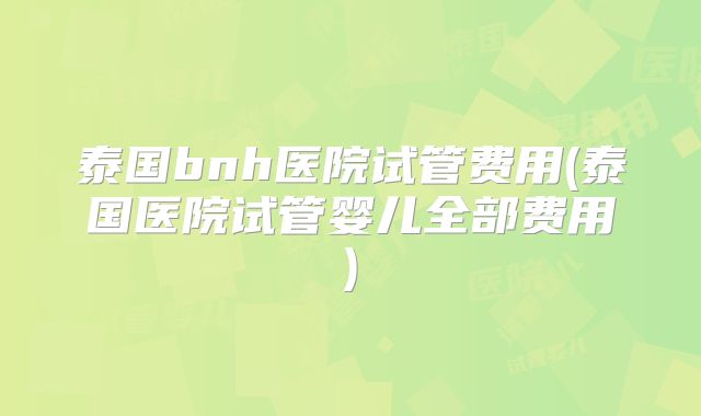 泰国bnh医院试管费用(泰国医院试管婴儿全部费用)