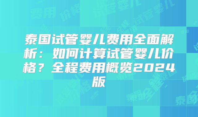 泰国试管婴儿费用全面解析：如何计算试管婴儿价格？全程费用概览2024版