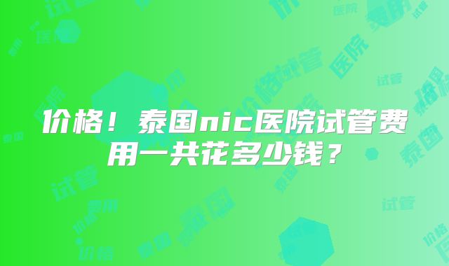 价格！泰国nic医院试管费用一共花多少钱？