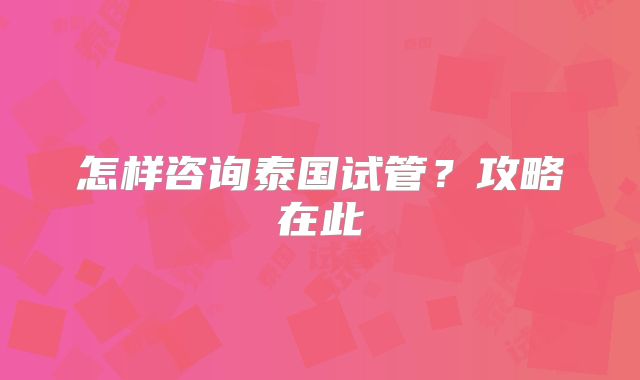 怎样咨询泰国试管？攻略在此