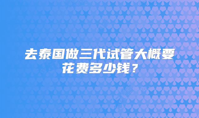 去泰国做三代试管大概要花费多少钱？