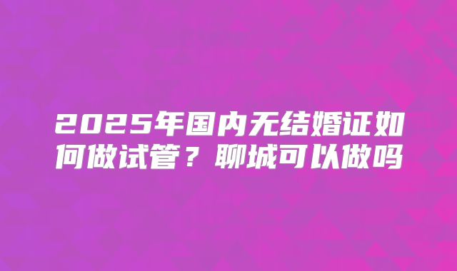 2025年国内无结婚证如何做试管？聊城可以做吗