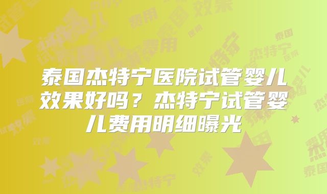 泰国杰特宁医院试管婴儿效果好吗？杰特宁试管婴儿费用明细曝光