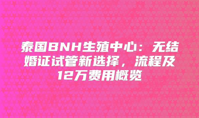 泰国BNH生殖中心：无结婚证试管新选择，流程及12万费用概览
