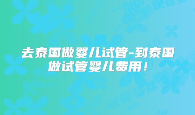 去泰国做婴儿试管-到泰国做试管婴儿费用！