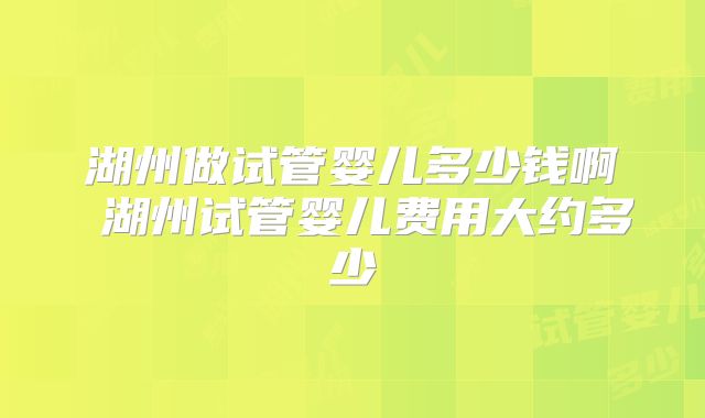 湖州做试管婴儿多少钱啊 湖州试管婴儿费用大约多少