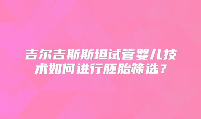 吉尔吉斯斯坦试管婴儿技术如何进行胚胎筛选？