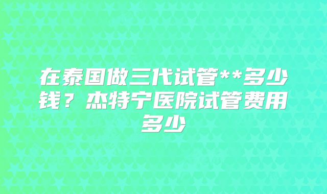 在泰国做三代试管**多少钱?杰特宁医院试管费用多少