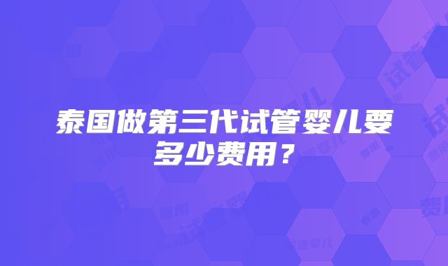 泰国做第三代试管婴儿要多少费用?