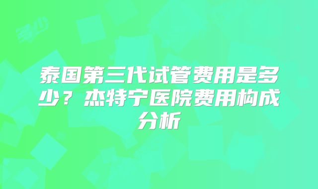 泰国第三代试管费用是多少？杰特宁医院费用构成分析