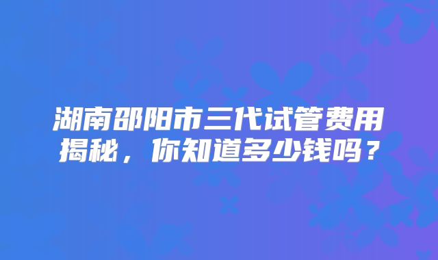 湖南邵阳市三代试管费用揭秘，你知道多少钱吗？