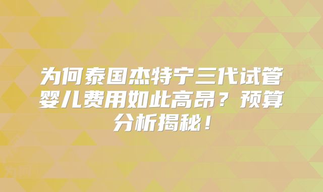 为何泰国杰特宁三代试管婴儿费用如此高昂？预算分析揭秘！