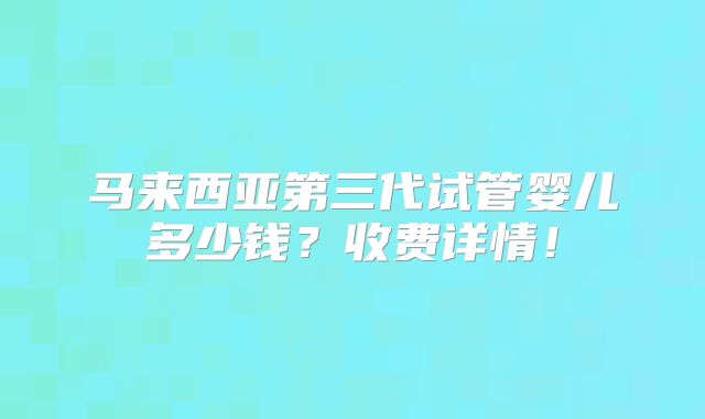 马来西亚第三代试管婴儿多少钱？收费详情！
