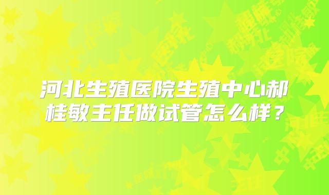 河北生殖医院生殖中心郝桂敏主任做试管怎么样？