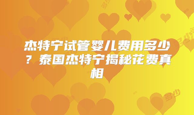 杰特宁试管婴儿费用多少?泰国杰特宁揭秘花费真相