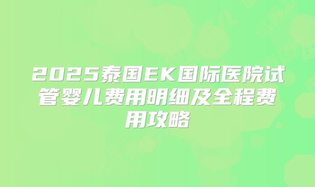 2025泰国EK国际医院试管婴儿费用明细及全程费用攻略