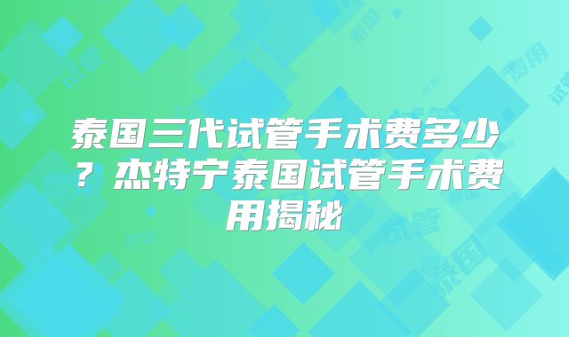 泰国三代试管手术费多少?杰特宁泰国试管手术费用揭秘