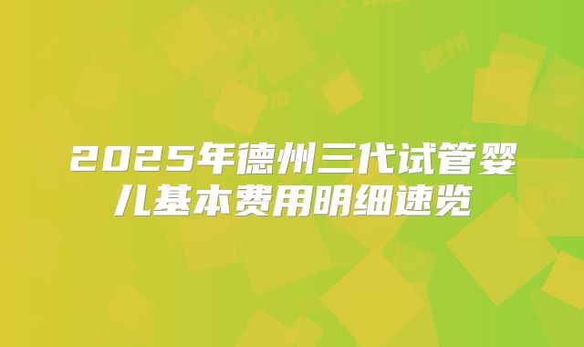 2025年德州三代试管婴儿基本费用明细速览