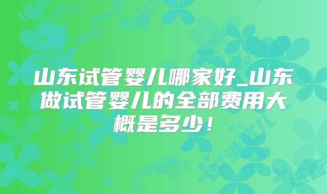 山东试管婴儿哪家好_山东做试管婴儿的全部费用大概是多少！