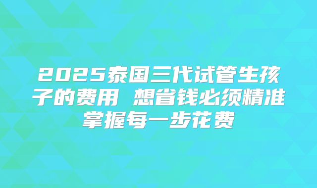 2025泰国三代试管生孩子的费用 想省钱必须精准掌握每一步花费
