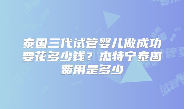 泰国三代试管婴儿做成功要花多少钱？杰特宁泰国费用是多少