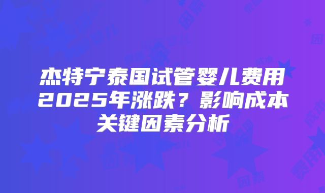 杰特宁泰国试管婴儿费用2025年涨跌？影响成本关键因素分析