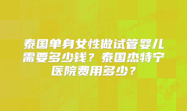 泰国单身女性做试管婴儿需要多少钱？泰国杰特宁医院费用多少？