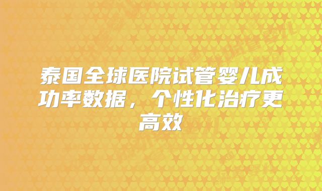 泰国全球医院试管婴儿成功率数据，个性化治疗更高效