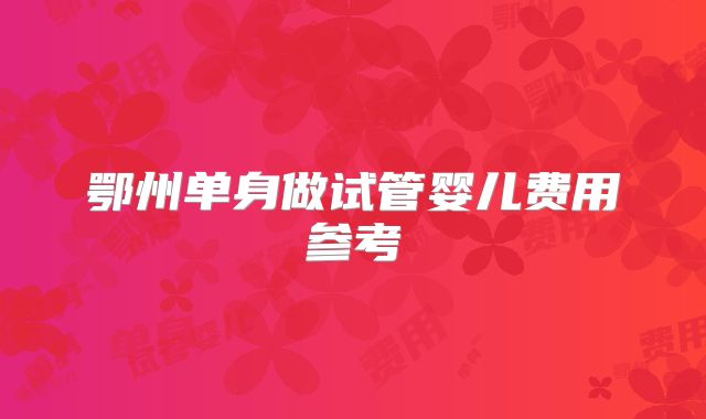 鄂州单身做试管婴儿费用参考