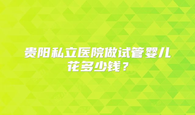 贵阳私立医院做试管婴儿花多少钱？