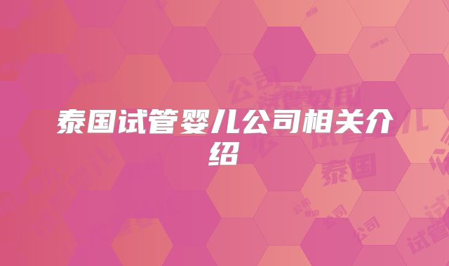 泰国试管婴儿公司相关介绍