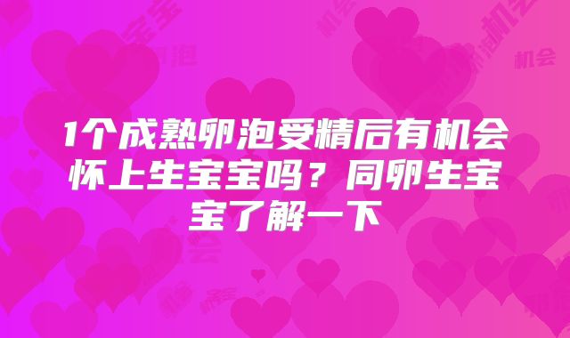 1个成熟卵泡受精后有机会怀上生宝宝吗？同卵生宝宝了解一下