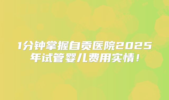 1分钟掌握自贡医院2025年试管婴儿费用实情！