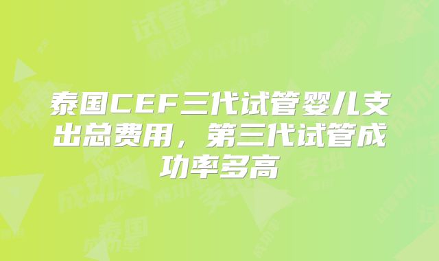 泰国CEF三代试管婴儿支出总费用，第三代试管成功率多高