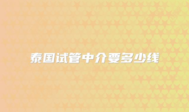 泰国试管中介要多少线
