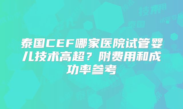 泰国CEF哪家医院试管婴儿技术高超？附费用和成功率参考