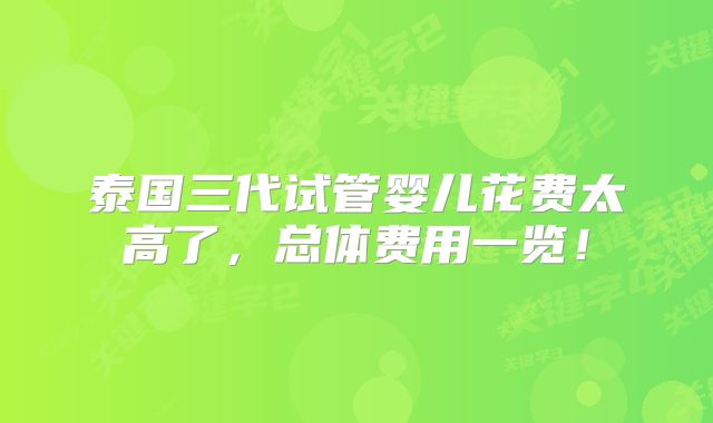 泰国三代试管婴儿花费太高了，总体费用一览！