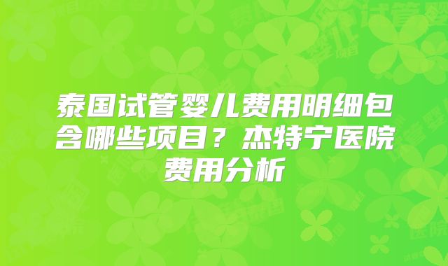 泰国试管婴儿费用明细包含哪些项目？杰特宁医院费用分析