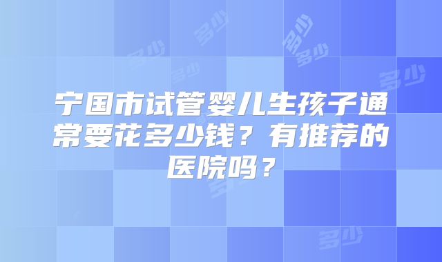 宁国市试管婴儿生孩子通常要花多少钱？有推荐的医院吗？