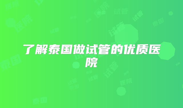 了解泰国做试管的优质医院