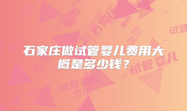 石家庄做试管婴儿费用大概是多少钱?