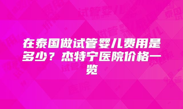 在泰国做试管婴儿费用是多少？杰特宁医院价格一览