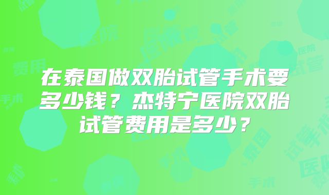 在泰国做双胎试管手术要多少钱?杰特宁医院双胎试管费用是多少?
