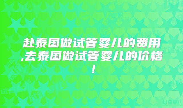 赴泰国做试管婴儿的费用,去泰国做试管婴儿的价格！