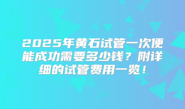 2025年黄石试管一次便能成功需要多少钱?附详细的试管费用一览!