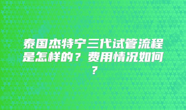 泰国杰特宁三代试管流程是怎样的？费用情况如何？