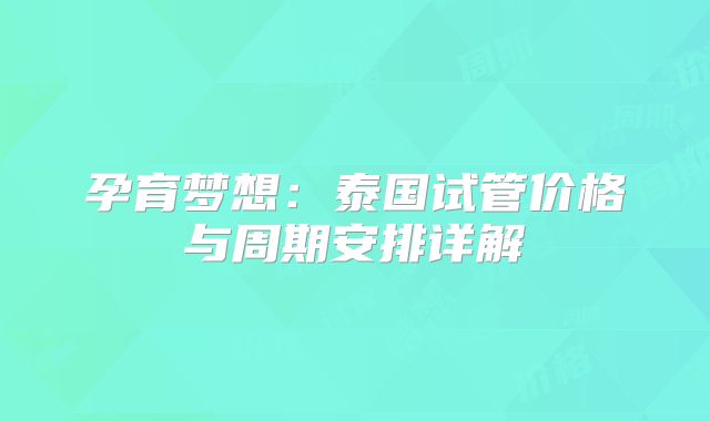 孕育梦想:泰国试管价格与周期安排详解